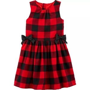 NWT Carter’s Girls Red Black Buffalo Plaid Dress With Bows Size 5